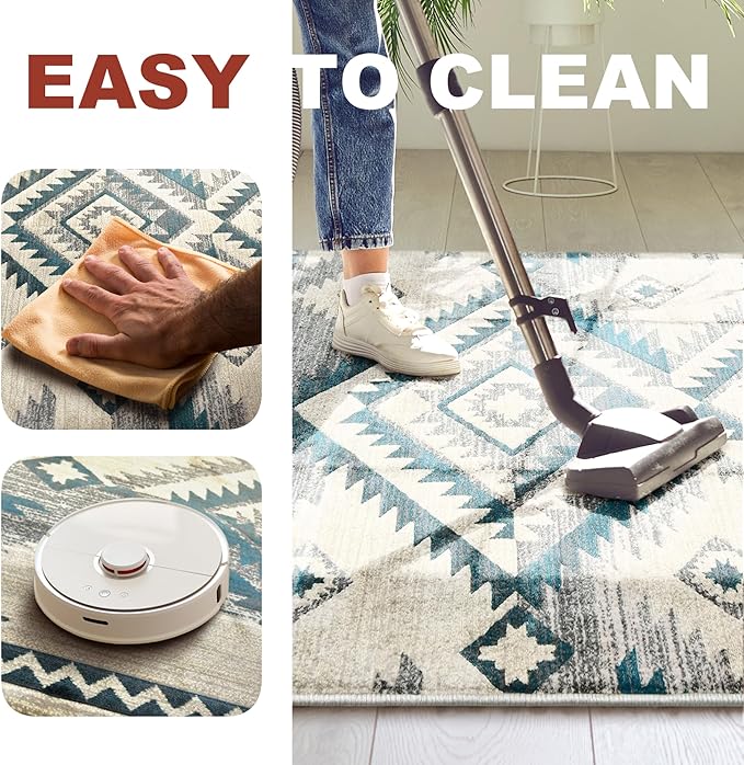 YHSF South West Native American Rug Ritz – Native Tribal American Indian Inspired Rug - Living Room, Bedroom, Hallway, Entryway & High-Traffic Area Rugs - Washable - Soft - Aqua, 5 Feet x 7 Feet