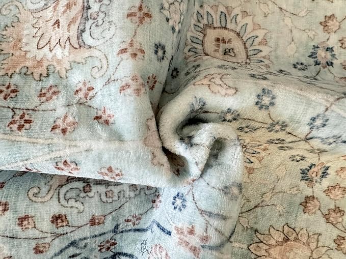 GLN Rugs Traditional Collection - Machine Washable Area Rug, Traditional Washable, Non Slip, Low Pile Chenille Rug, Living Room, Bedroom, Kitchen Rug (8' x 10' Light Blue)