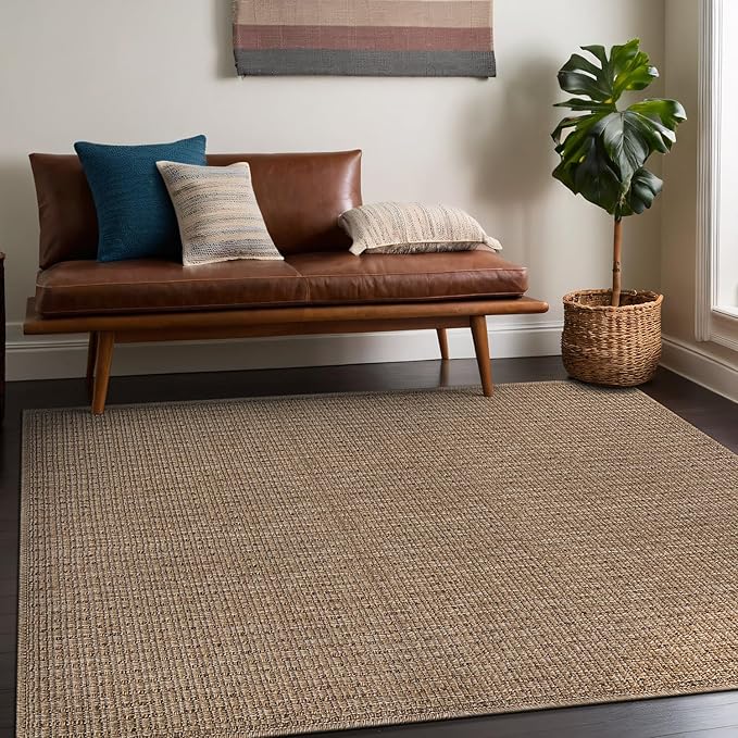 Beverly Rug Easy Jute Natural Rug 4x6 Solid Washable Durable Outdoor Indoor Area Rugs for Living Dining Room Patio Office Stain Resistant Non Shedding Casual Indoor Outside Carpet (4 x 6 Natural)