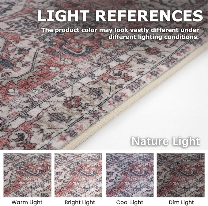 KOZYFLY Runners for Hallways 2x5 Ft Washable Kitchen Runner Rug Boho Runner Rug for Entryway Indoor Printed Oriental Faux Wool Floor Carpet Runner for Laundry Room Kitchen Hall, Terracotta/Beige