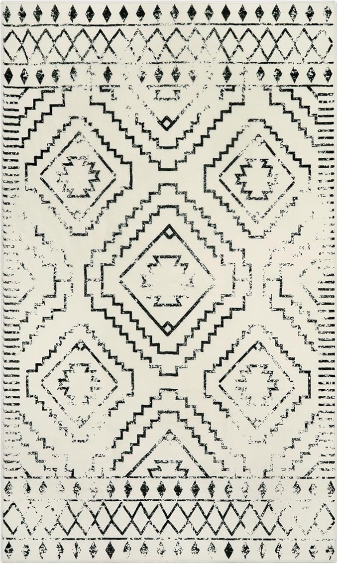 Wonnitar Moroccan 3x5 Area Rug, Washable White Non-Slip Entry Rug, Farmhouse Rustic Small Living Room Rug Tribal Non-Shedding Throw Mat Indoor Floor Carpet for Kitchen Bedroom Mud Room (Beige,3'x5')