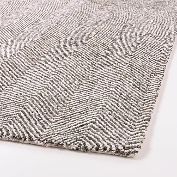 Modern Herringbone Chevron Collection Handcrafted Wool Area Rug - Durable, Zigzag Pattern, for High Traffic, Contemporary Design for Living Room, Bedroom, Dining Room Decor (Dark Olive, 6' x 9')
