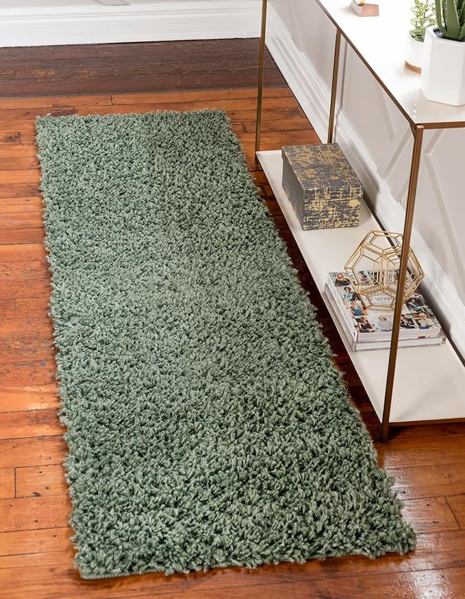 Unique Loom Davos Shag Collection Area Rug - Solid (2' 7" x 20' Runner, Sage)
