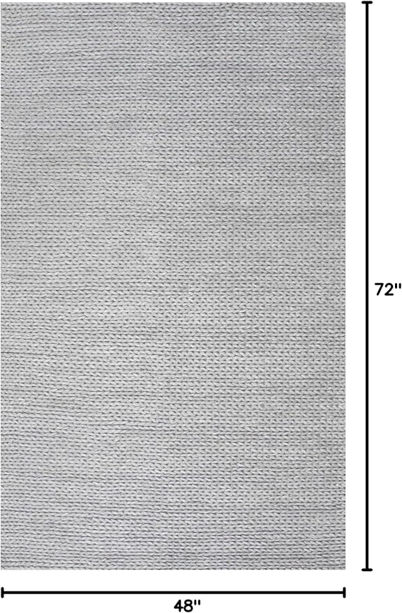 Nuloom Penelope Light Grey/Ivory, 4' x 6', Hand-Braided, Wool & Cotton, Soft and Textured, High Traffic, Stain Resistant, Easy Clean, Durable Area Rug for Bedroom, Living Room, Dining, Entryway