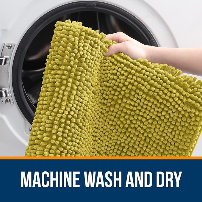 OLANLY Bathroom Rugs 36x24, Extra Soft Absorbent Chenille Bath Rugs, Rubber Backing Quick Dry, Machine Washable Bath Mats for Bathroom Floor, Tub and Shower, Home Decor Accessories, Deep Mustard