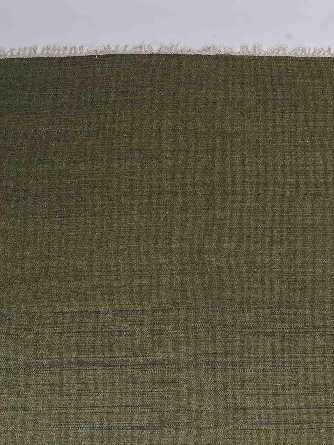 Rugsotic Carpets Hand Woven Flat Weave Kilim Wool ECO-Friendly Area Rugs - 10'x10', Square Shape, Olive Color, Solid Plain Design, Low Pile Handmade Area Rugs for Living Room, Bed Room (D00111)