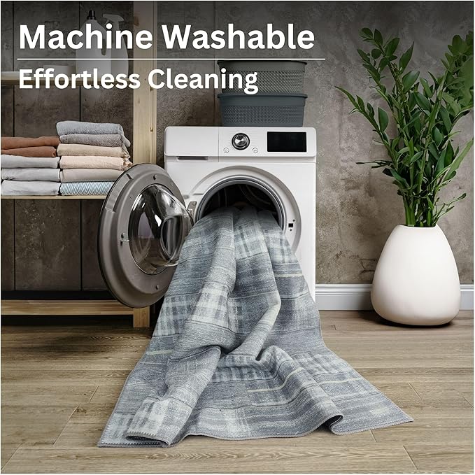 Bloom Rugs Washable Non-Slip 10 ft Runner - Gray Striped Runner for Entryway, Hallway, Bathroom, and Kitchen - Exact Size: 2.5' x 10'