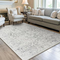 Distressed 5x8 Area Rugs for Living Room Bedroom, Low Pile Machine Washable Non Slip Carpet Rugs for Dining Room/Home Office/Kitchen Boho Farmhouse Transitional Style, Off White/Grey