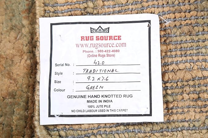 Rug Source Tribal Collection 7x9 Moroccan Area Rug, Hand Knotted Beige & Ivories Floral Rug, Oriental Jute Carpet for Bedroom, Living Room, Dining Room