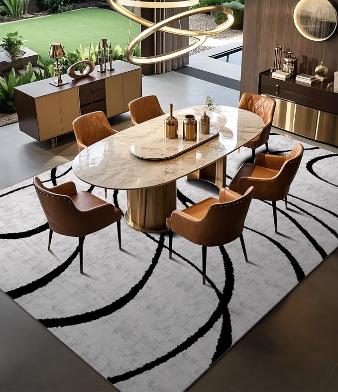 YIHOUSE Modern Rugs 6x9, Washable Black and White Area Rug, Thin Abstract Geometric Minimalist Striped Rug, White Rugs for Living Room,Bedroom,Kitchen,Dining Room,Office