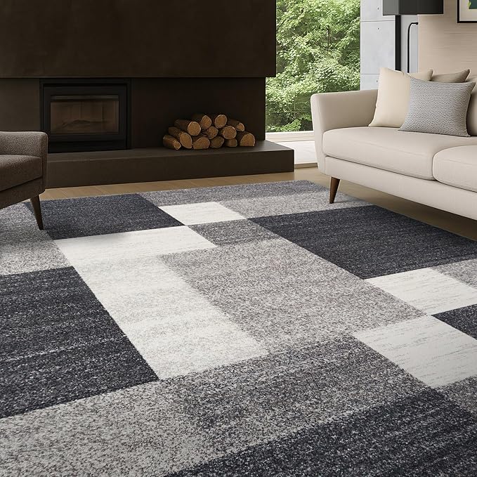 Rugshop Modern Boxes Design Non-Slip (Non-Skid) Area Rug 5 X 7 (5' 3" X 7' 3") Gray