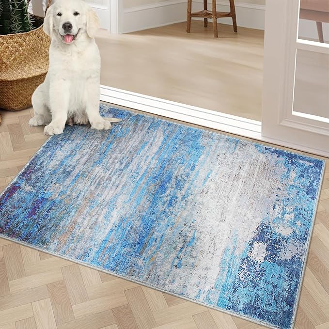 COMSLE Door Mat Soft Absorbent Indoor Front Entryway Rug Machine Washable Entrance Mats for Muddy Paws Non Slip Throw Rugs 24" x 36" Doormat for Inside Foyer Bedroom - Blue