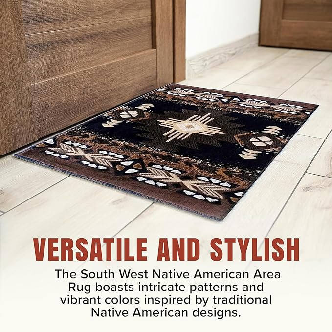 YHSF South West Native American Area Rug C318 - Easy Clean, Thick, Soft, Durable Native Tribal American Indian Inspired Rug for Bedroom/Living Room and More - Black, 5 Feet x 7 Feet