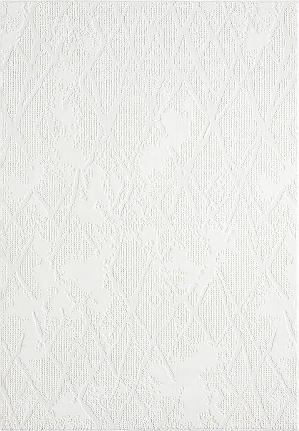 Adel Modern Area Rug for Living Room, 5x7 Rustic Distressed Abstract Cream Neutral Rug, Medium Pile Stain Resistant Carpet for Bedroom, Dining Room or Kitchen (5' x 7', Cream)