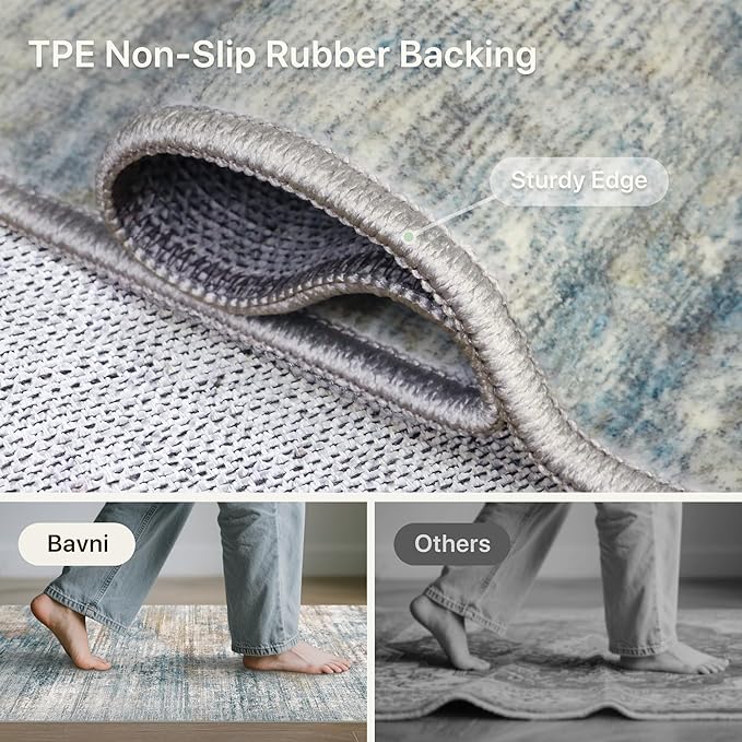 Bavni 5x7 Rug, Modern Machine Washable Rug Non-Slip, Soft Lightweight Area Rug, Stain Resistant Rugs for Living Room, Bedroom, Dining Room, Avocado Green