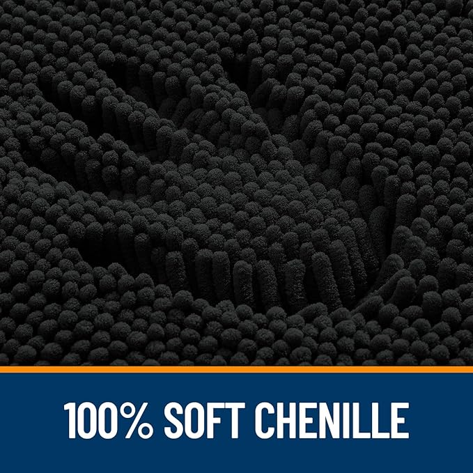 OLANLY Bathroom Rugs 70x24, Extra Soft Absorbent Chenille Bath Rugs, Rubber Backing Quick Dry, Machine Washable Bath Mats for Bathroom Floor, Tub and Shower, Home Decor Accessories, Black