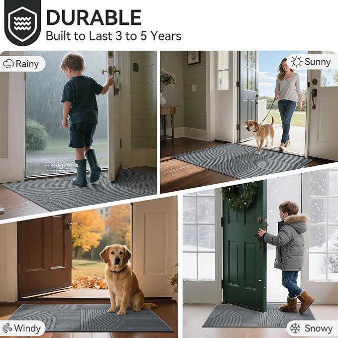 Front Door Mat 17''x30'', Absorbent Muddy Dirt Resist Washable Non Slip Low-Profile Indoor Doormat,Easy Clean Welcome Entryway Door Mats, Grey