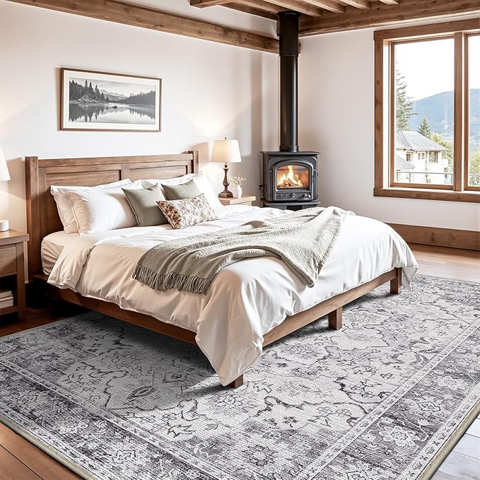 LUMI Washable Area Rug 8x10 for Living Room, Ultra Soft Stain Resistant Carpet with Non Slip Rubber Backing, Non-Shedding Low Pile Rugs for Bedroom, Dining Room, Indoor, Office