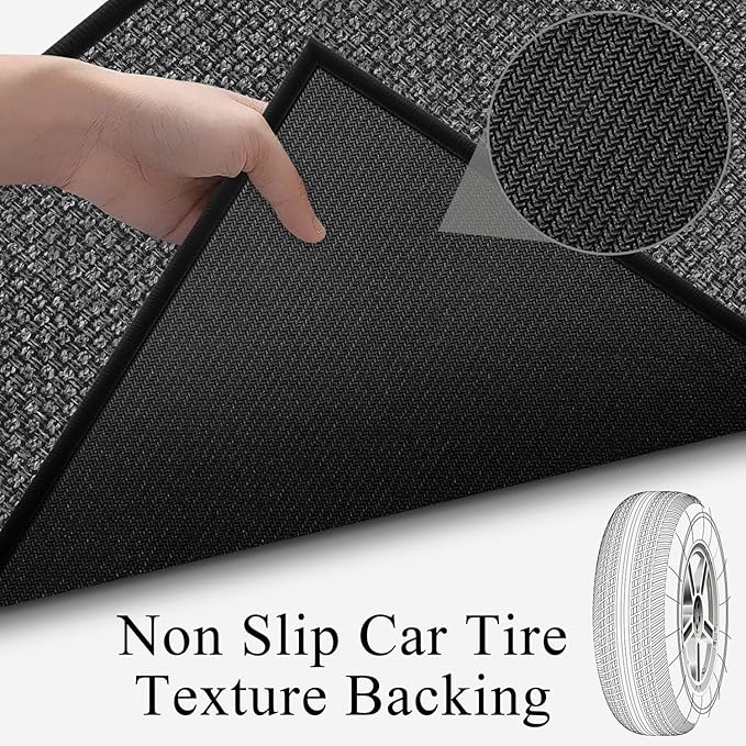 8FT Jute Runner Rug for Hallways Non Slip, Rubber Backed Long Laundry Room Mat Hall Rug Runner Carpet Non Skid, Black