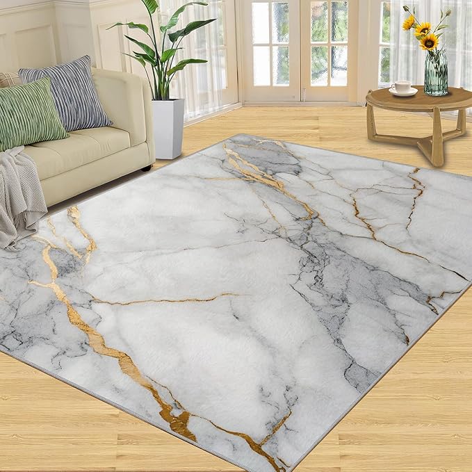 2x4 Abstract Marble Runner Rug for Hallway - White-Marble Kitchen Mat, Modern Luxury Kitchen Runner Rug Soft Non Slip Anti Fatigue for Laundry Room Indoor Hallways