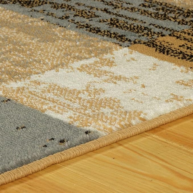 SUPERIOR Indoor Runner Rug, Jute Backed, Modern Geometric Patchwork Floor Decor for Bedroom, Office, Living Room, Entryway, Hardwood Floors, Rockwood Collection, 2' 7" x 12', Light Blue-Beige