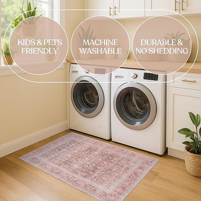 Fame Living Washable Area Rug. Modern Farmhouse. Vintage. Turkish. Bohemian. Distressed. Oriental. Traditional. Rugs for Living Room. Dining. Bedroom. Office. Entryway. Foyer. (860TT, 2' x 3')