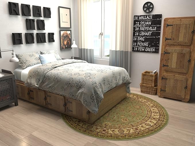Unique Loom Voyage Collection Traditional Oriental Classic Intricate Design Area Rug (6' 0 x 6' 0 Round, Green/Ivory)