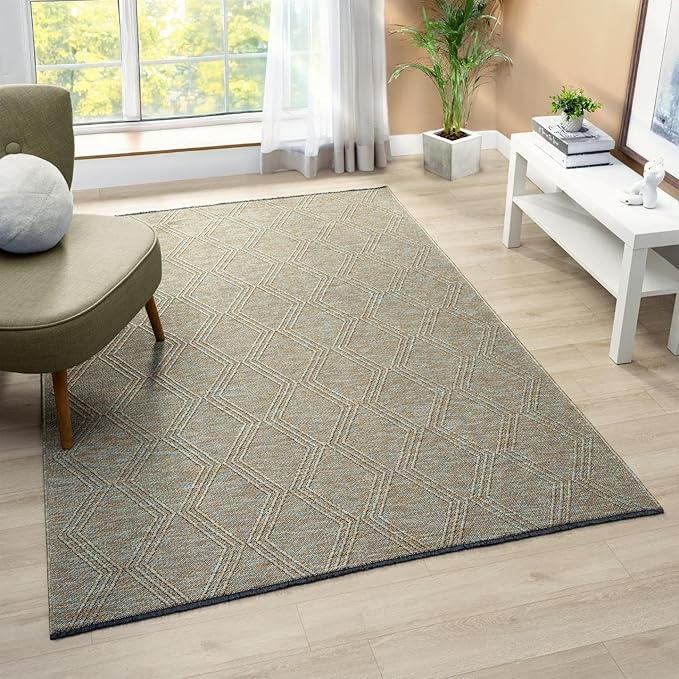 LUXE WEAVERS Modern Farmhouse Green 6x9 Washable Area Rug, Anti-Slip Diamond Pattern Carpet