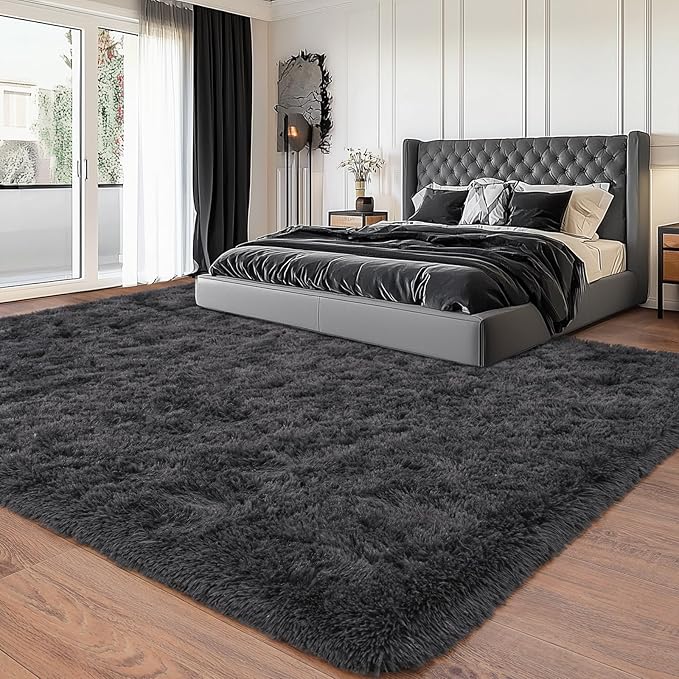 Upgrade Non-Slip Plush Rugs for Living Room, Soft Shaggy Carpets for Living Room, Fuzzy Rugs for Kids' Room, Perfect Decor for Modern Home Charcoal 6x9 Feet