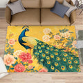 Classic Peacock Rug Large - 5x7 Rug, Peacock Peony Flower Washable Rugs for Living Room, Yellow Teal Turquoise Carpet, Non-Slip Area Rugs for Bedroom, Aesthetics Carpet - Peafowl Home Decor & Gifts