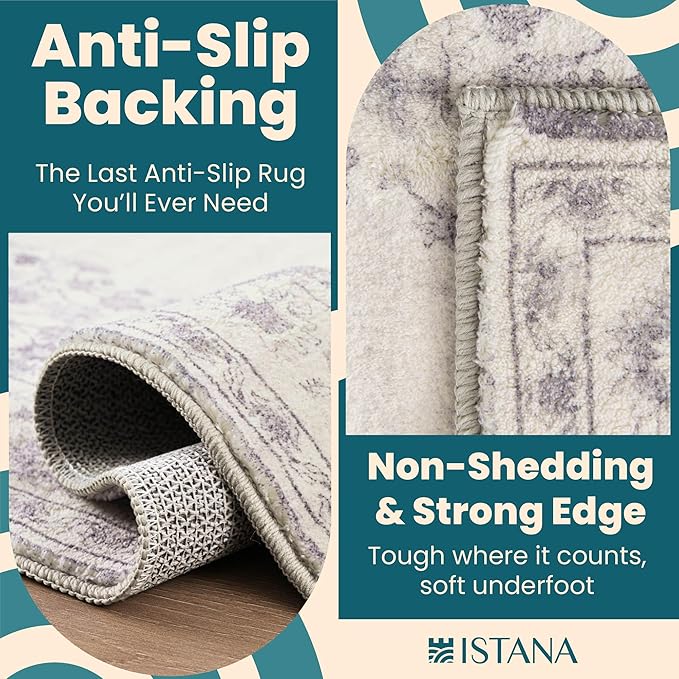 Istana Hallway Runner Rug 2x8 – Grey/White Cream Entryway Rug -Silk's Soft Touch Runners for Hallways - Stylish Kitchen Runner Rug Non Slip