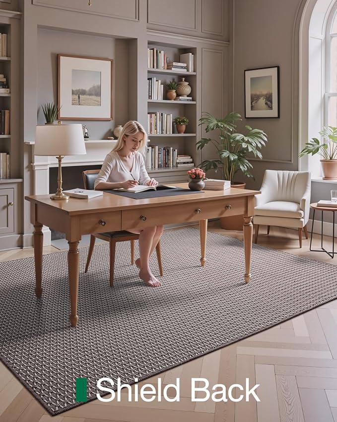 LUMI Indoor Area Rugs, Non-Slip Low Profile Checkered Inside Rug, Comfort Weave Grid Pattern Floor Rug, 5'x8'