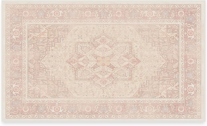 RUGGABLE Washable Area Rug – Kamran Soft Pink 3x5, Stain-Resistant, Non-Slip – Small Machine Washable Rugs for Living Room, Bedroom, Hallway, Entryway & Office–with Cushioned Pad