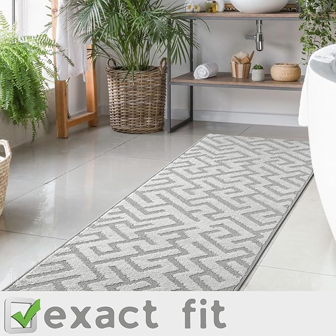 35ft Custom Size Runner Rug by The Foot for Extra Long Hallways - Deco Grey | Non-Slip | Washable & Edge Bound