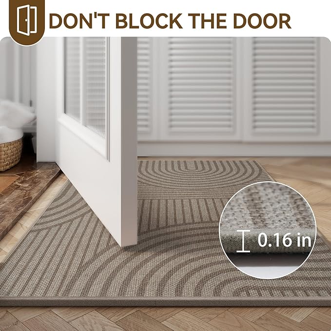 Front Door Mat 17''x30'', Absorbent Muddy Dirt Resist Washable Non Slip Low-Profile Indoor Doormat, Easy Clean Welcome Entryway Door Mats, Brown