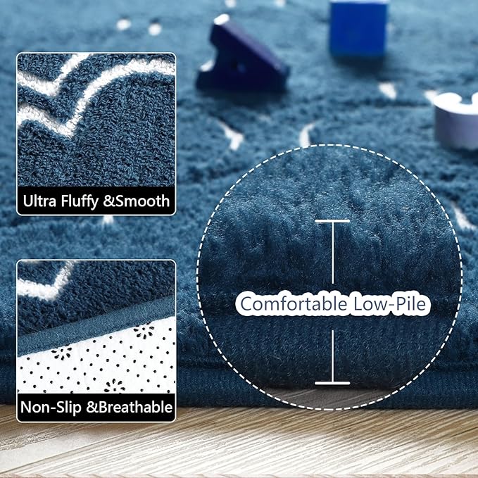 Amearea Fluffy Indoor Area Rug, Soft Trellis Moroccan Rugs for Bedroom, Shag Modern Area Rug for Living Room Kids Room Nursery, Easy Clean, Home Decor Low Pile Carpet, Teal Blue 5x7 Feet