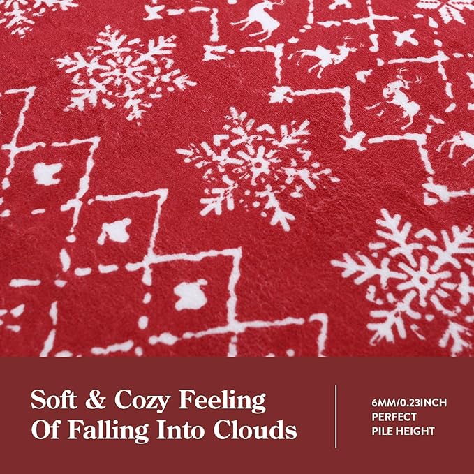 Lahome Christmas Door Mat 2x3 Red Entryway Rug Small Washable Area Rugs Non-Slip Indoor Entry Carpet Throw Soft Bathroom Mat, Snowflake Home Xmas Holiday Decor Thin Floor Doormat Carpet for Bedside
