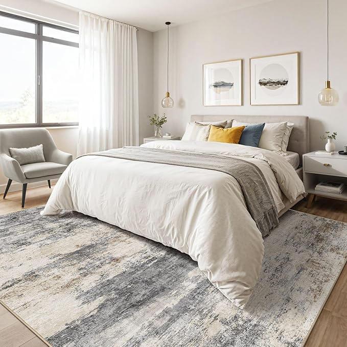 10x12 Area Rug Living Room: Washable Large Abstract Modern Soft Rug Stain Resistant Indoor Floor Non Slip Accent Carpet for Bedroom Nursery Playroom Dining Room Office Dorm Home House- Grey Brown