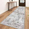 Modern Abstract 3x10 Runner Rug, Beige Grey Neutral Washable Long Kitchen Runner Non-Slip Soft Hallway Rug Runner Thin Print Faux Wool Carpet for Entryway Hall Bedroom