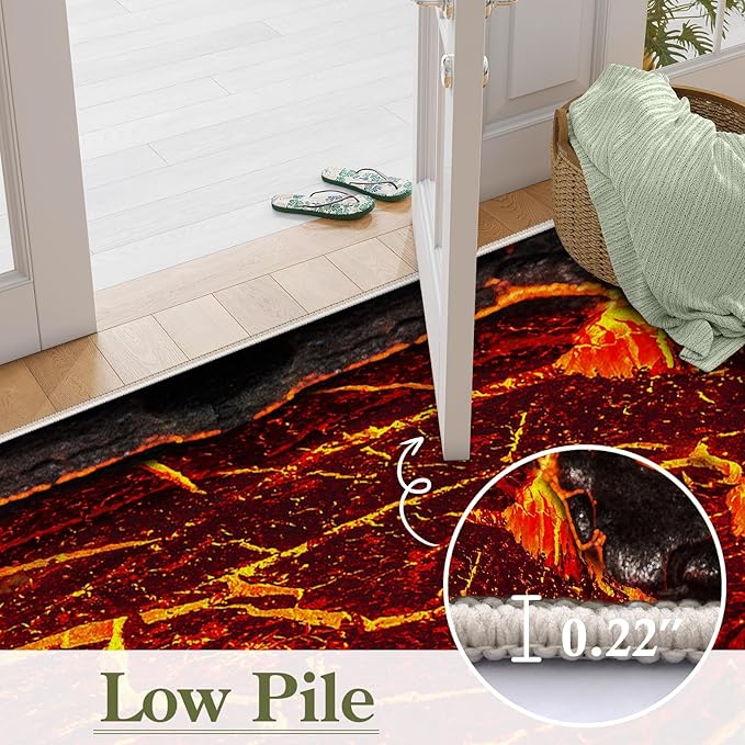 Visual Illusion Lava Area Rug, 3x5ft, 3D Red Flame Volcanic Rock Carpet for Living Room, Fade Resistant Absorbent Floor Mat, No Crease Foldable Soft Low Pile Rugs for Bedside Hallway