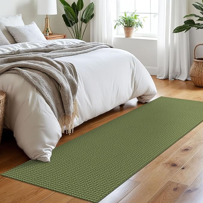 Braided Runner Rug 2x7 Ft Washable Runners for Hallways Non Slip Rubber Backed Kitchen Runners Cotton Entryway Runner Indoor, Woven Floor Carpet for Hall Kitchen Bedroom, Green