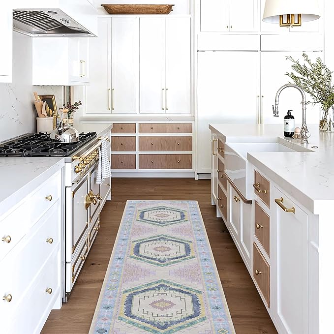 Fame Living Washable Area Rug. Modern Farmhouse. Vintage. Turkish. Bohemian. Distressed. Oriental. Traditional. Rugs for Living Room. Dining. Bedroom. Office. Entryway. Foyer. (856PBl, 2'5" x 13')