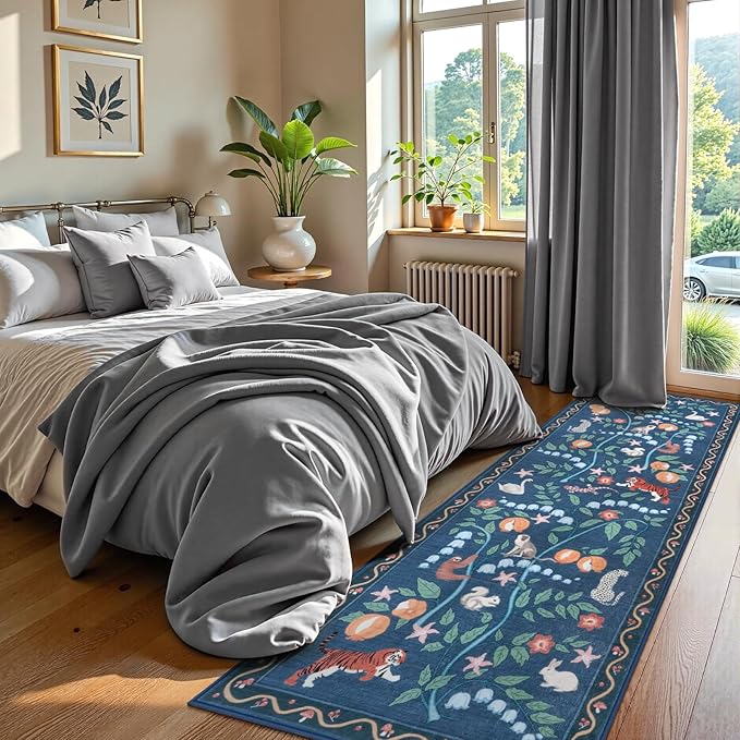Collive Kitchen Runner Rugs Non Slip, Washable Jungle Animal Carpet Runners for Hallway Bathroom 2.6x8ft, Soft Bedroom Rug Blue Ultra Thin Stain Resistant Indoor Mats for Entryway, Bedside