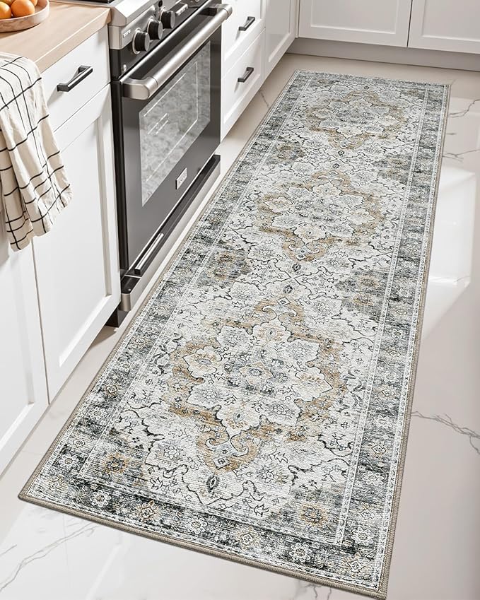 LUMI Washable Kitchen Rug 2x6 for Floor, Non Slip Runner Rugs with Rubber Backing, Low Pile Comfort Area Carpet for Standing, Living Room, Entryway, Laundry, Hallways