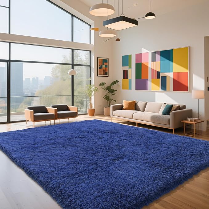 Blue Fluffy Rug Shaggy Area Rug, 8x10 Area Rugs for Girls Bedroom, Big Soft Shaggy Bedside Non-Slip Plush Dorm Nursery Kids Carpet Home Decor Aesthetic
