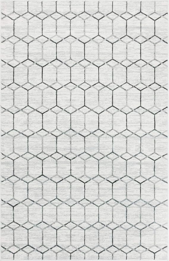 Rugs.com Lattice Trellis Collection Rug – 5' x 8' White Low-Pile Rug Perfect for Living Rooms, Large Dining Rooms, Open Floorplans