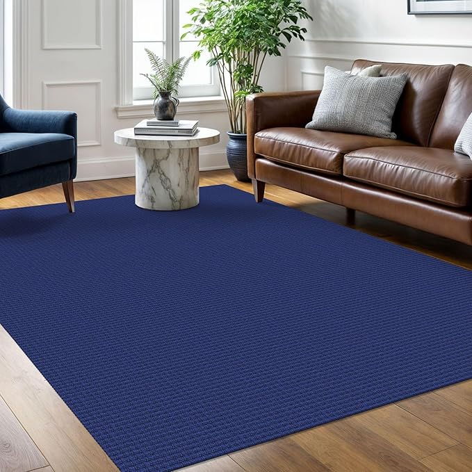 Braided Area Rug 5x7 Ft Washable Rugs for Living Room Bedroom Rugs Rubber Backed Boho Dining Room Rug Cotton Living Room Woven Floor Carpet for Nursery Playroom, Royal Blue/Navy