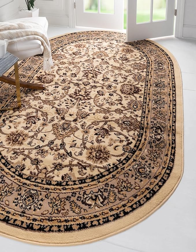 Unique Loom Sialk Hill Collection Area Rug - Washington (5' 3" x 8' Oval Ivory/Black)