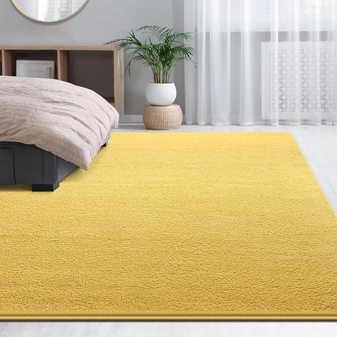 Large Area Rugs for Living Room Bedroom, 6x9 Feet Yellow Rug, Minimalist Modern Shag Rug, Soft Thick Comfy Memory Foam Indoor Carpet, Non-Slip Washable Rug for Boys Girls Dorm Nursery Room Home Decor