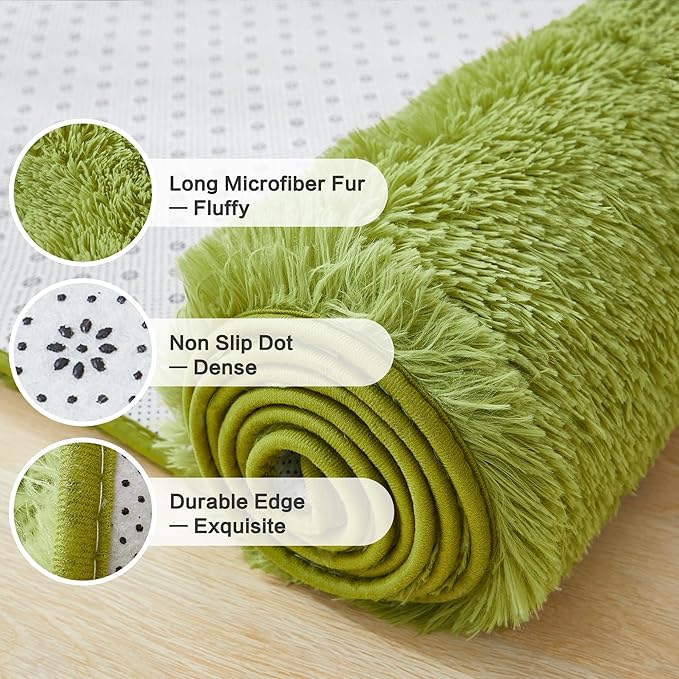 Andency Olive Green Soft Area Rugs for Living Room Bedroom, 3x5 Non-Slip Fluffy Shag Carpet, Indoor Floor Fuzzy Shaggy Living Room Plush Rug for Kids Dorm Nursery Home Decor Aesthetic